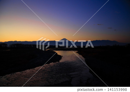 Mount Fuji and the Fuji River at dawn Mount Fuji and the Fuji River at dawn 141153998