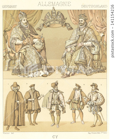 Illustration of 16th-century German folk costume Illustration of 16th-century German folk costume 141154216