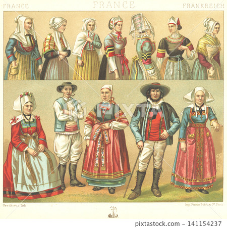 Illustration of French traditional costume Illustration of French traditional costume 141154237