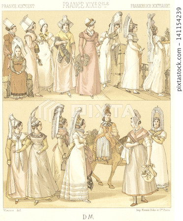 Illustrations of 19th-century French folk costumes Illustrations of 19th-century French folk costumes 141154239