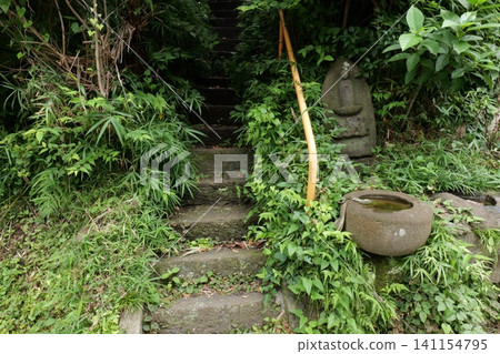 Stone Steps Leading to a Japanese Shrine with Stone Basin Stone Steps Leading to a Japanese Shrine with Stone Basin 141154795