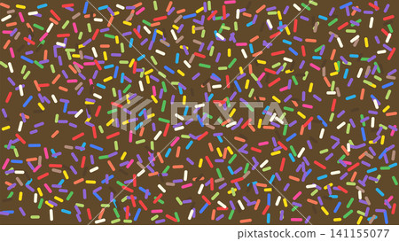 A pop-art pattern background featuring colorful chocolate sprinkles scattered across a chocolate-like brown background. A pop-art pattern background featuring colorful chocolate sprinkles scattered across a chocolate-like brown background. 141155077