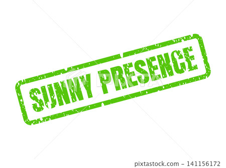A bright green SUNNY PRESENCE rubber stamp imprint signifies a cheerful and positive ambiance A bright green SUNNY PRESENCE rubber stamp imprint signifies a cheerful and positive ambiance 141156172