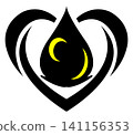 Black heart with wings and oil drop icon with yellow moon cut 141156353