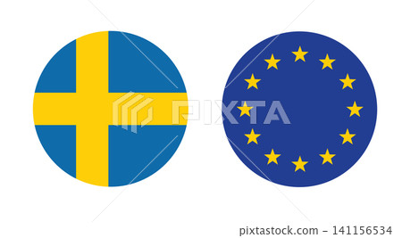 Flag of EU and Sweden round icon, banner vector illustration. 141156534