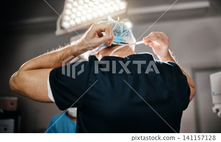 Healthcare, clothes and doctors in theatre for surgery, cardiovascular operation or service in hospital. Medical, surgeon and staff with uniform for safety, protection or procedure in operating room Healthcare, clothes and doctors in theatre for surgery, cardiovascular operation or service in hospital. Medical, surgeon and staff with uniform for safety, protection or procedure in operating room 141157128