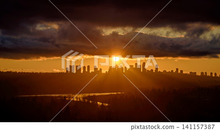 Panoramic view of Metrotown urban sityscape on sunset hour Panoramic view of Metrotown urban sityscape on sunset hour 141157387