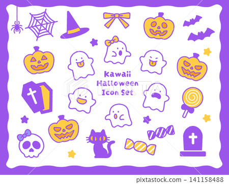 Simple and easy-to-use Halloween material set | Retro pop vector materials Simple and easy-to-use Halloween material set | Retro pop vector materials 141158488