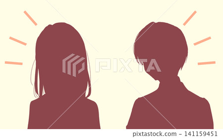 一位笑容燦爛的女學生和一位男學生(剪影) 一位笑容燦爛的女學生和一位男學生(剪影) 141159451