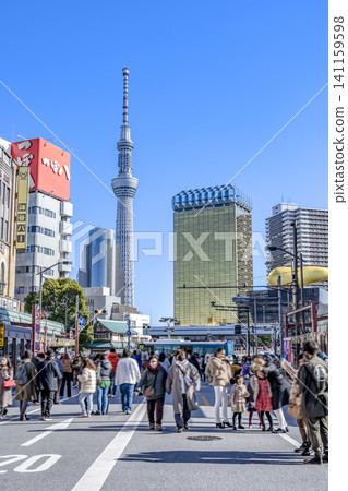 Urban scenery of Taito Ward, Tokyo: Asakusa Station and Tokyo Skytree during the first three days of the New Year. Urban scenery of Taito Ward, Tokyo: Asakusa Station and Tokyo Skytree during the first three days of the New Year. 141159598
