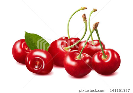 Fresh sweet cherries isolated on white background. Real photography. Fresh sweet cherries isolated on white background. Real photography. 141161557