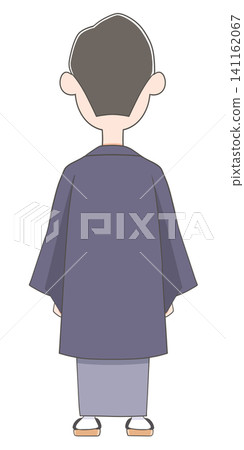 An illustration of a young man in a kimono, viewed from behind. An illustration of a young man in a kimono, viewed from behind. 141162067