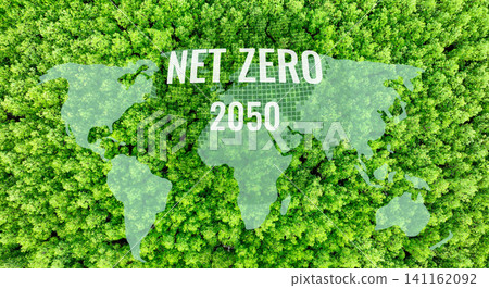 Net Zero target for 2050. Business strategy for reducing greenhouse gas emissions. Climate neutrality. Sustainable future. Green business roadmap to 2050. Corporate commitment to net zero emissions. Net Zero target for 2050. Business strategy for reducing greenhouse gas emissions. Climate neutrality. Sustainable future. Green business roadmap to 2050. Corporate commitment to net zero emissions. 141162092