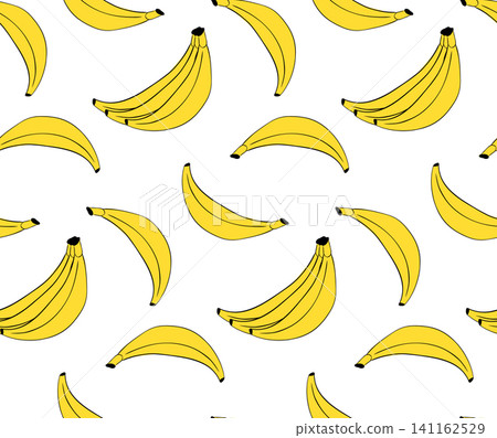 Bunch and a Single Banana of ripe Bananas. School seamless pattern colored hand drawn illustration. Vector graphic line ink art. Popular Tropical Fruit Minimalist design package, sticker. Bunch and a Single Banana of ripe Bananas. School seamless pattern colored hand drawn illustration. Vector graphic line ink art. Popular Tropical Fruit Minimalist design package, sticker. 141162529