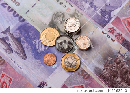Taiwan, Taiwanese paper banknotes and coins, dollars of various denominations. Taiwanese dollars 141162940
