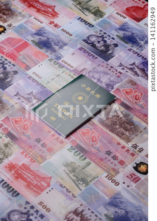 Taiwan, Taiwanese passport or id document with tickets for flight, travel. Taiwanese passport Taiwan, Taiwanese passport or id document with tickets for flight, travel. Taiwanese passport 141162949