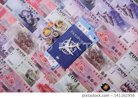 Taiwan, Taiwanese passport or id document with tickets for flight, travel. Taiwanese passport Taiwan, Taiwanese passport or id document with tickets for flight, travel. Taiwanese passport 141162956