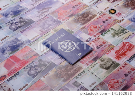 Taiwan, Taiwanese passport or id document with tickets for flight, travel. Taiwanese passport Taiwan, Taiwanese passport or id document with tickets for flight, travel. Taiwanese passport 141162958