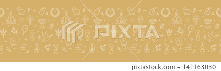 First Communion seamless border pattern with Christian symbols First Communion seamless border pattern with Christian symbols 141163030