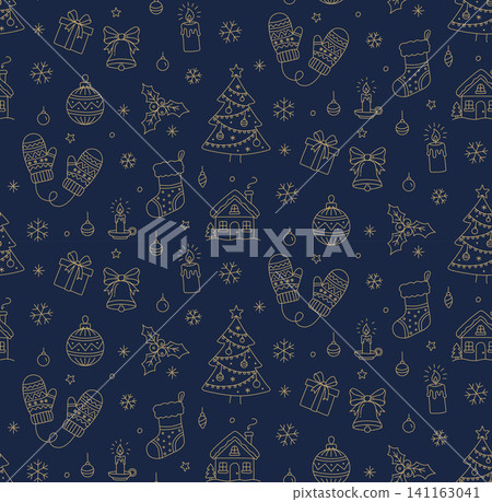 Christmas Doodle Seamless Square Background Holiday Pattern Vector Christmas Doodle Seamless Square Background Holiday Pattern Vector 141163041