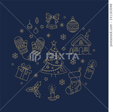Christmas Doodle Circle Round Composition Holiday Icons Vector Christmas Doodle Circle Round Composition Holiday Icons Vector 141163046