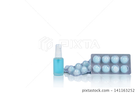 Alcohol spray in glass bottle container, Hand sanitizer in plastic tube, and cotton ball with alcohol in blister pack for cleaning hand to protect coronavirus. Medical supply for personal hygiene. Alcohol spray in glass bottle container, Hand sanitizer in plastic tube, and cotton ball with alcohol in blister pack for cleaning hand to protect coronavirus. Medical supply for personal hygiene. 141163252