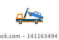 Tow truck carrying blue car flat vector illustration with broken down, roadside 141163494