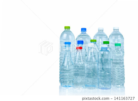 Set of transparent plastic water bottle isolated on white background with blank label. Clear water and natural mineral bottle with closed cap. Healthy drink. Collection plastic bottle with full liquid Set of transparent plastic water bottle isolated on white background with blank label. Clear water and natural mineral bottle with closed cap. Healthy drink. Collection plastic bottle with full liquid 141163727