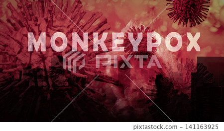 Monkeypox outbreak concept. Monkeypox is caused by monkeypox virus. Monkeypox is a viral zoonotic disease. Virus transmitted to humans from animals. Monkeys may harbor the virus and infect people. 141163925