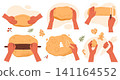 Kneading dough hands set. Woman hands prepares homemade cookies. Top view of Christmas bakery. Instruction for baking recipe. Isolated vector illustration in cartoon style 141164552
