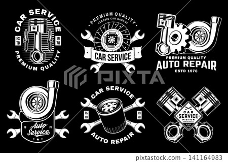 Performance Garage Badge Collection Vector Set Featuring Turbocharger, Pistons, Oil Filter, Clutch, Engine Parts and Automotive Repair Emblems Performance Garage Badge Collection Vector Set Featuring Turbocharger, Pistons, Oil Filter, Clutch, Engine Parts and Automotive Repair Emblems 141164983