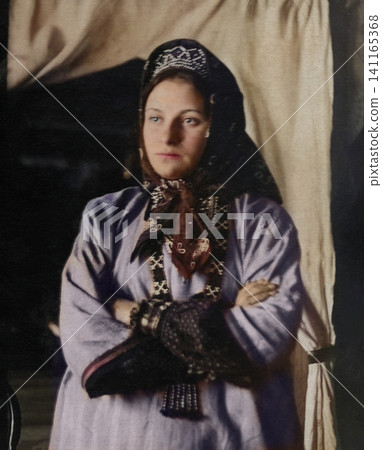 Young Soviet Woman Wearing Russian Folk-Style Clothing in 1936 141165368