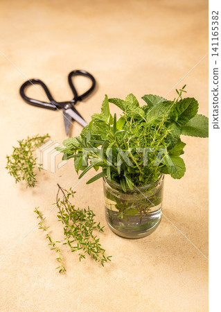 Fresh herbs bouquet for cooking and seasoning Fresh herbs bouquet for cooking and seasoning 141165382