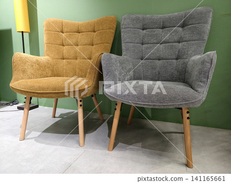 A chic set of grey and yellow armchairs for your living room, available in the home furniture store A chic set of grey and yellow armchairs for your living room, available in the home furniture store 141165661