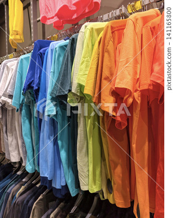 Vibrant sports t shirts inside a sports store create a fresh and energetic selection of lightweight clothing for active lifestyle needs Vibrant sports t shirts inside a sports store create a fresh and energetic selection of lightweight clothing for active lifestyle needs 141165800