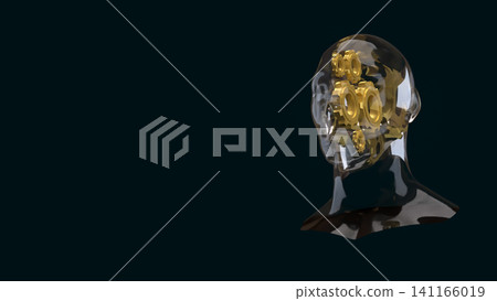 Transparent Human Head With Gears On Dark Background 3d Render. 141166019
