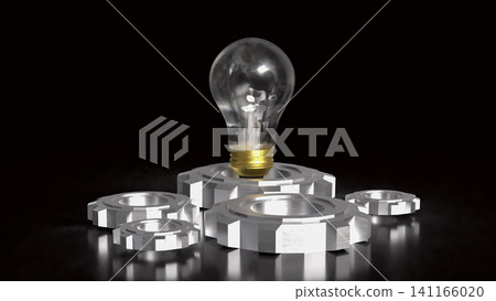 Innovative Light Bulb And Engineering Gear Concept 3d render. Innovative Light Bulb And Engineering Gear Concept 3d render. 141166020
