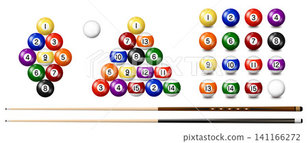 Billiard balls and cues: 9-ball and 8-ball Billiard balls and cues: 9-ball and 8-ball 141166272