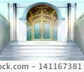 Game background: Mysteriously decorated doors, marble staircase and columns. 141167381