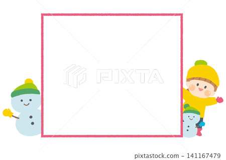 Snowman and child's winter frame Snowman and child's winter frame 141167479