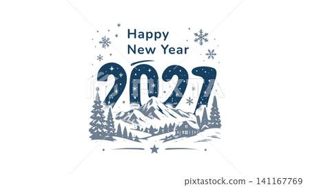 Winter Mountain Happy New Year 2027 Celebration Typography Design 141167769