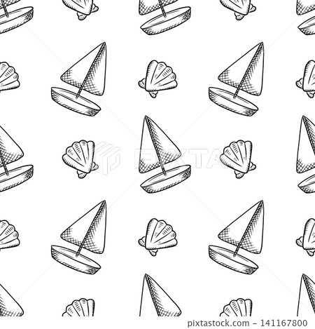 Summer seamless pattern, hand-drawn, for fabric, tourism, and factories. Coconut, sea, beach, drinks. Summer seamless pattern, hand-drawn, for fabric, tourism, and factories. Coconut, sea, beach, drinks. 141167800