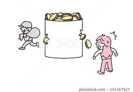An illustration of a young woman who is unable to protect herself and has her money stolen. An illustration of a young woman who is unable to protect herself and has her money stolen. 141167927