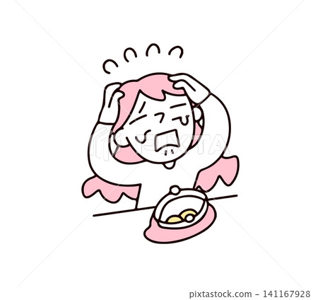 An illustration of a young woman crying in desperation, holding her head in her hands because she has no money. An illustration of a young woman crying in desperation, holding her head in her hands because she has no money. 141167928
