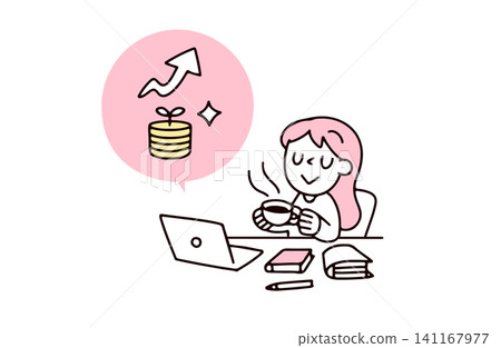 An illustration of a young woman whose money is growing through asset management even while she is taking a break. An illustration of a young woman whose money is growing through asset management even while she is taking a break. 141167977