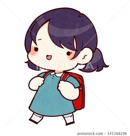 走在有書包的一個背包的女孩 走在有書包的一個背包的女孩 141168296