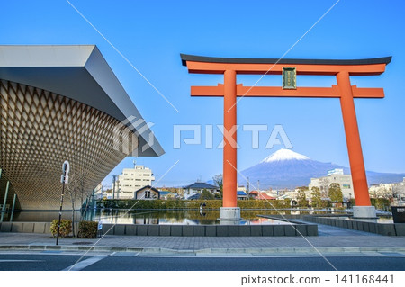 Fujinomiya City, the first torii gate of Fujisan Hongu Sengen Taisha Shrine and the Mt. Fuji World Heritage Center Fujinomiya City, the first torii gate of Fujisan Hongu Sengen Taisha Shrine and the Mt. Fuji World Heritage Center 141168441