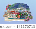 The collage of views of Positano at Italy along the stunning Amalfi Coast. 141170713