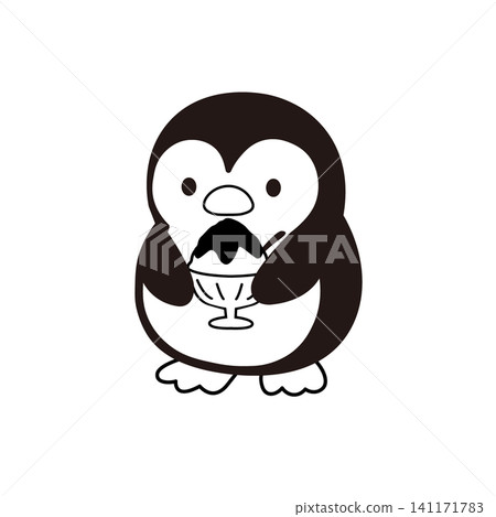 企鵝與冰的插畫套裝。簡約扁平化設計。可愛，單色。 141171783