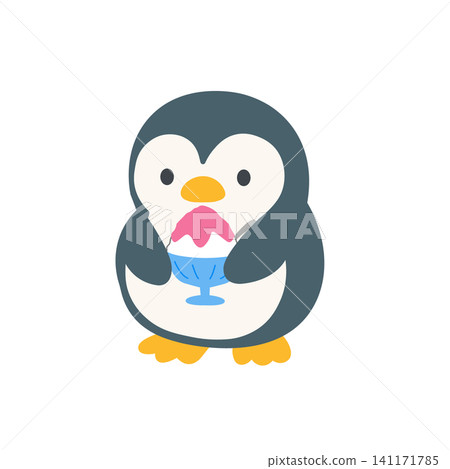Penguin and ice illustration set. Simple flat design. Cute, monochrome. Penguin and ice illustration set. Simple flat design. Cute, monochrome. 141171785